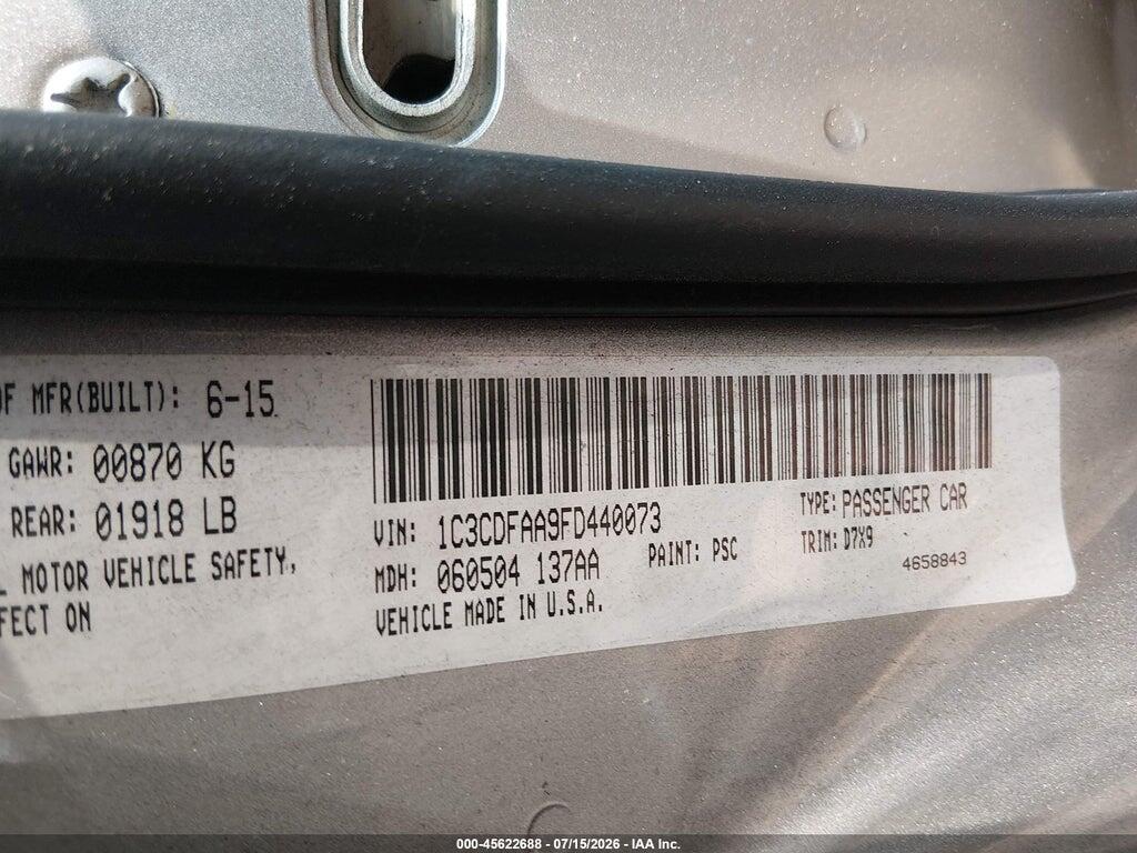 1C3CDFAA9FD440073 2015 DODGE DART photo no. 9