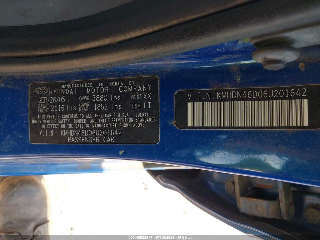 KMHDN46D06U201642 2006 HYUNDAI ELANTRA photo no. 9