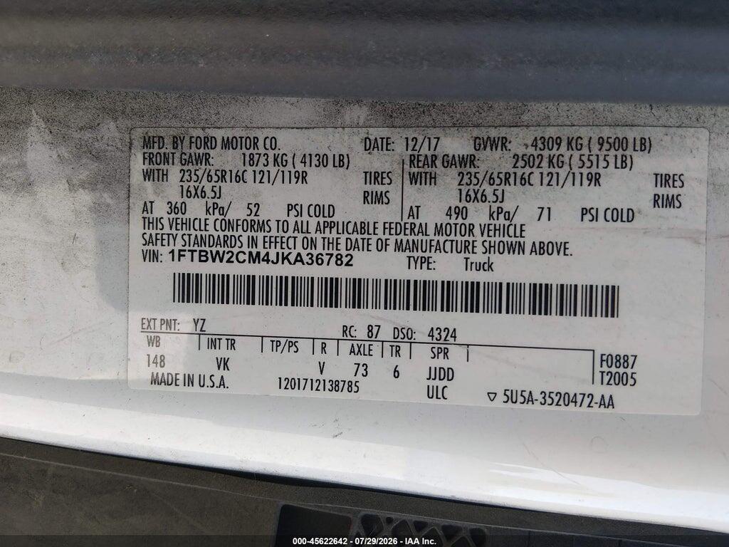 1FTBW2CM4JKA36782 2018 FORD TRANSIT-350 photo no. 9