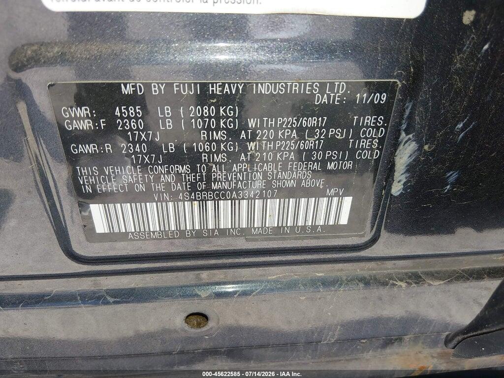 4S4BRBCC0A3342107 2010 SUBARU OUTBACK photo no. 9