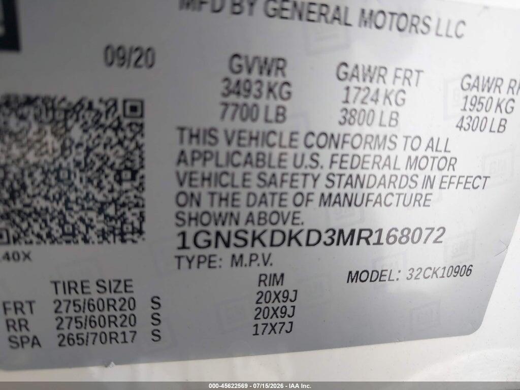 1GNSKDKD3MR168072 2021 CHEVROLET SUBURBAN photo no. 9