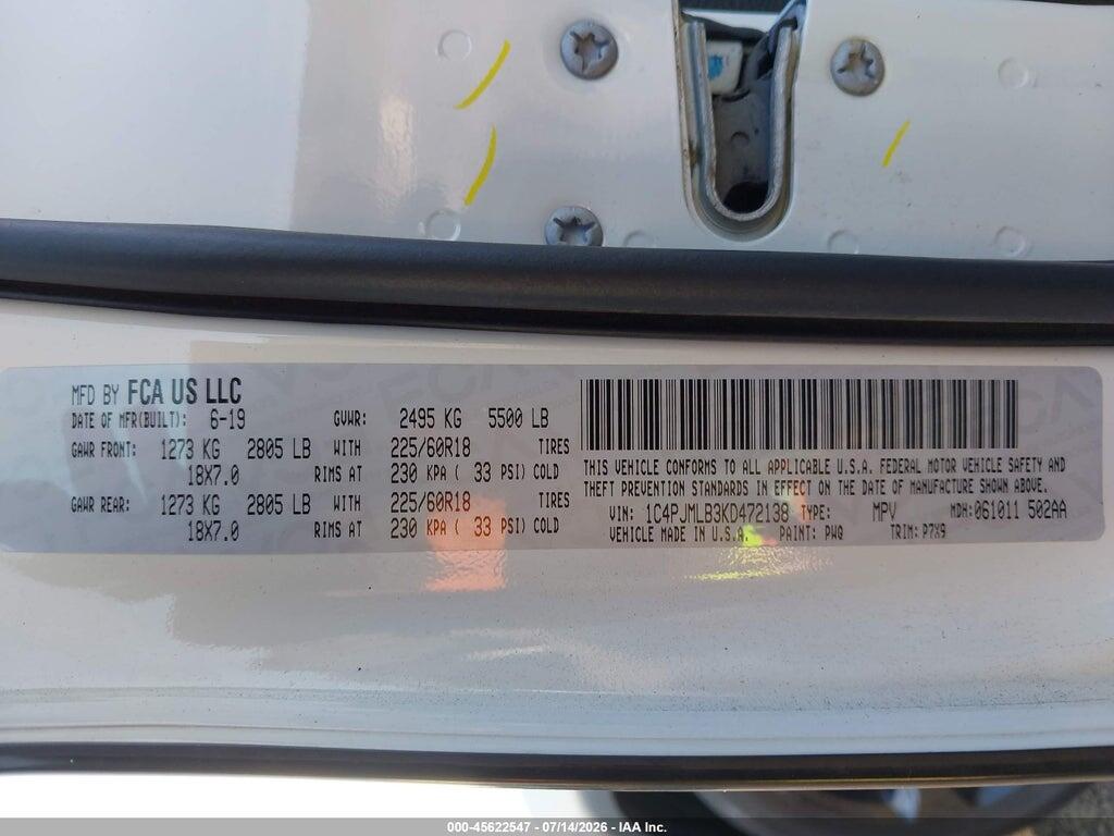1C4PJMLB3KD472138 2019 JEEP CHEROKEE photo no. 9
