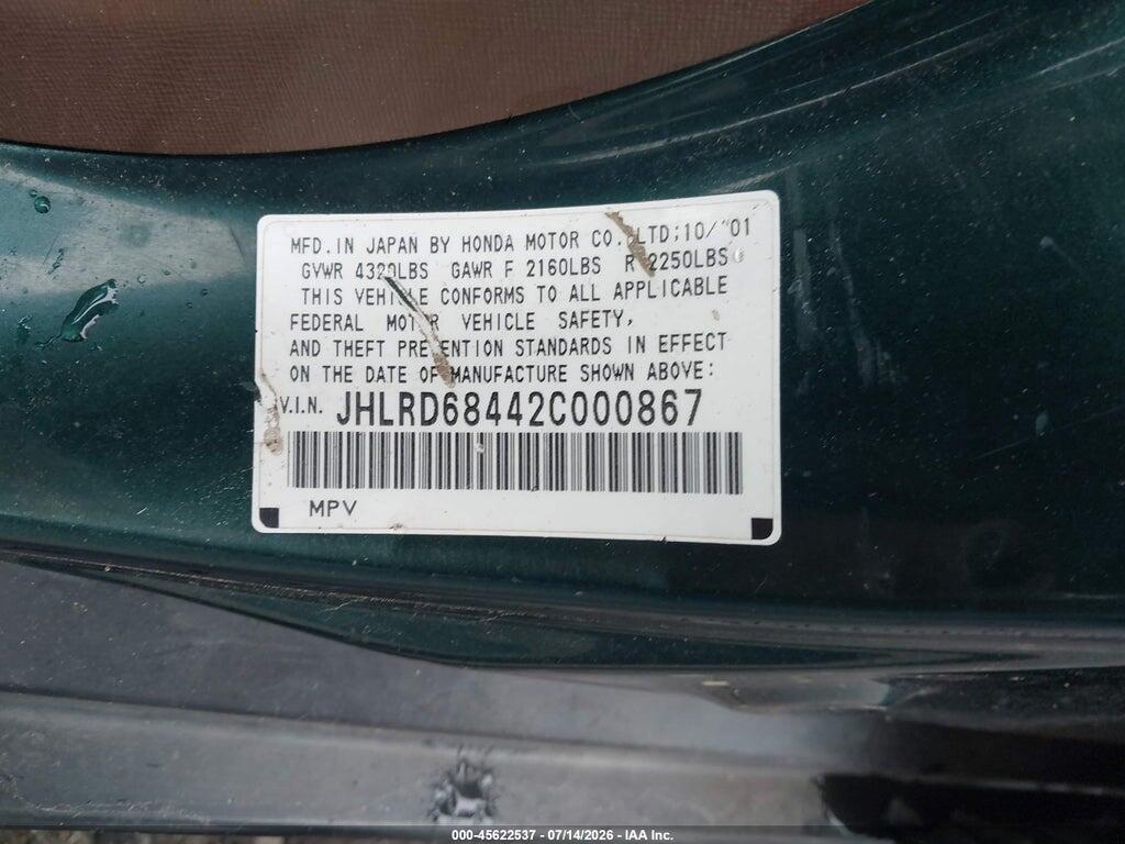 JHLRD68442C000867 2002 HONDA CR-V photo no. 9