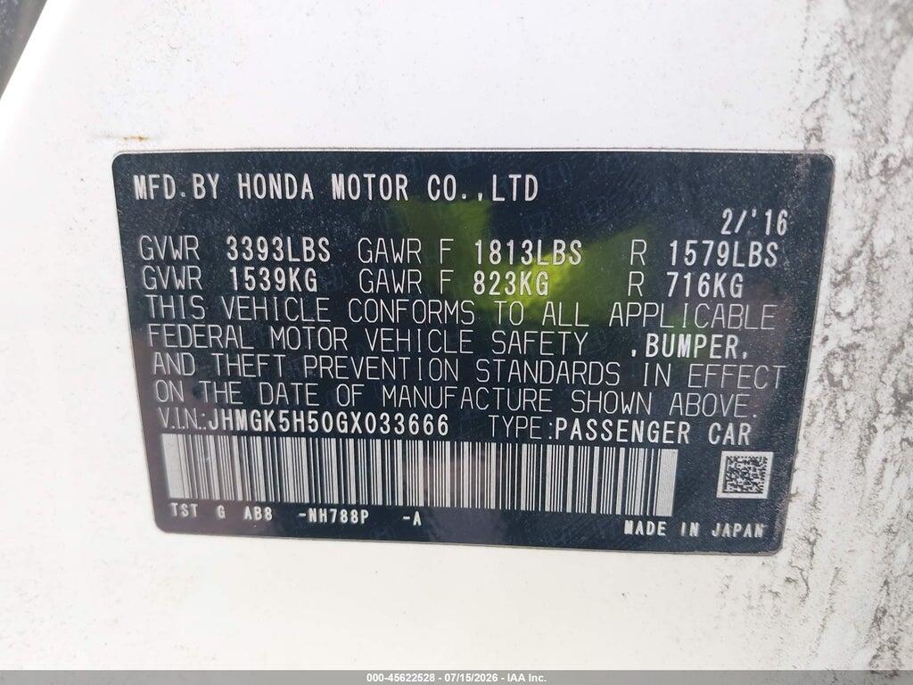 JHMGK5H50GX033666 2016 HONDA FIT photo no. 9