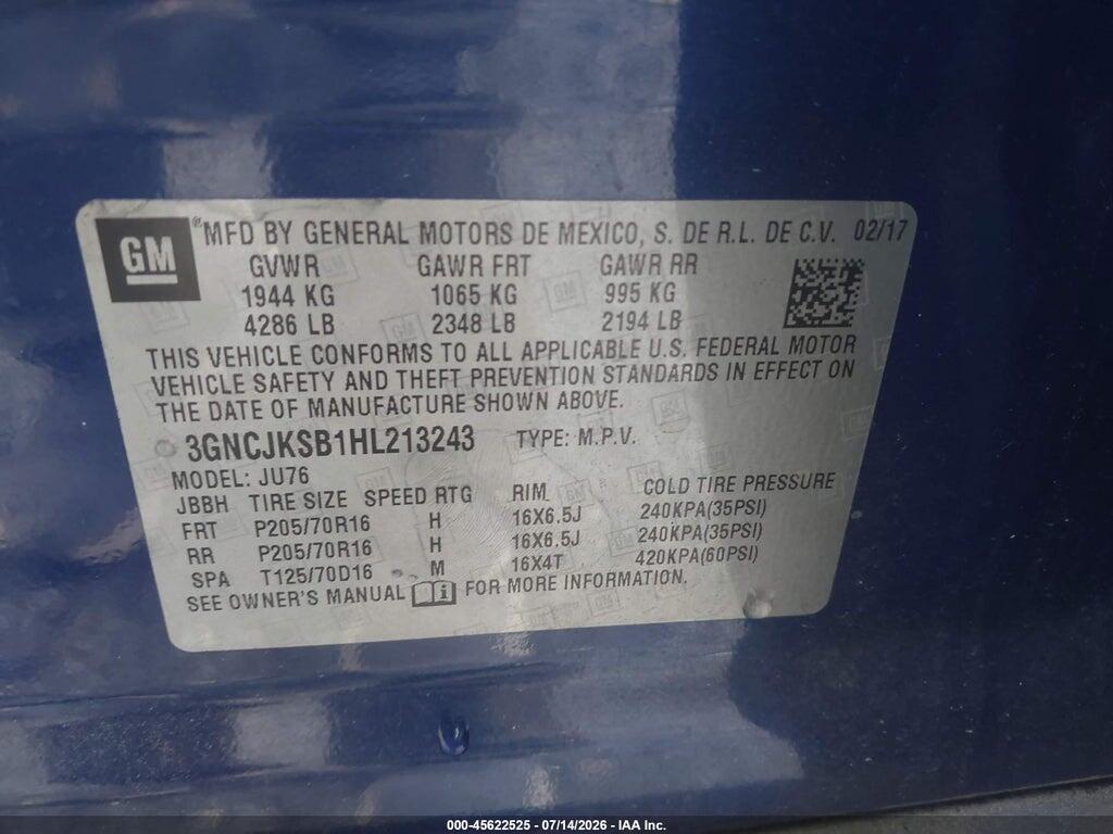 3GNCJKSB1HL213243 2017 CHEVROLET TRAX photo no. 9