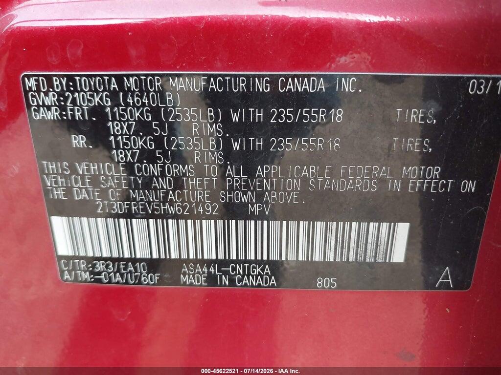 2T3DFREV5HW621492 2017 TOYOTA RAV4 photo no. 9