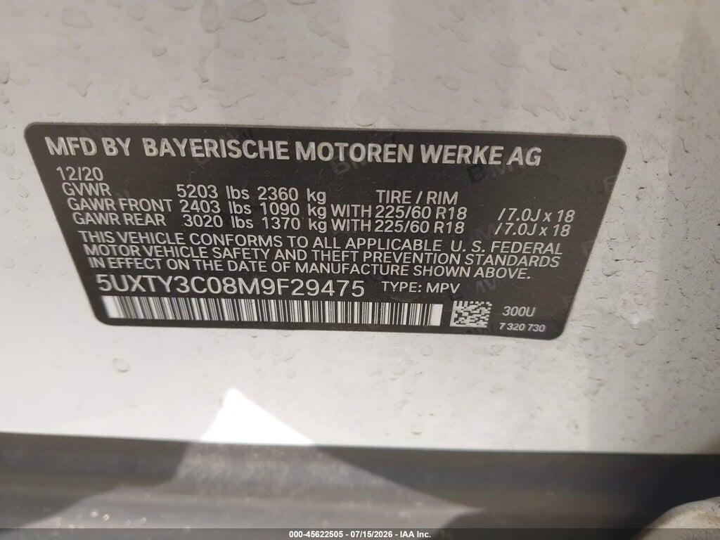 5UXTY3C08M9F29475 2021 BMW X3 photo no. 9