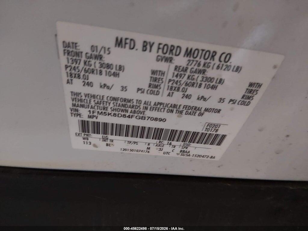 1FM5K8D84FGB70890 2015 FORD EXPLORER photo no. 9