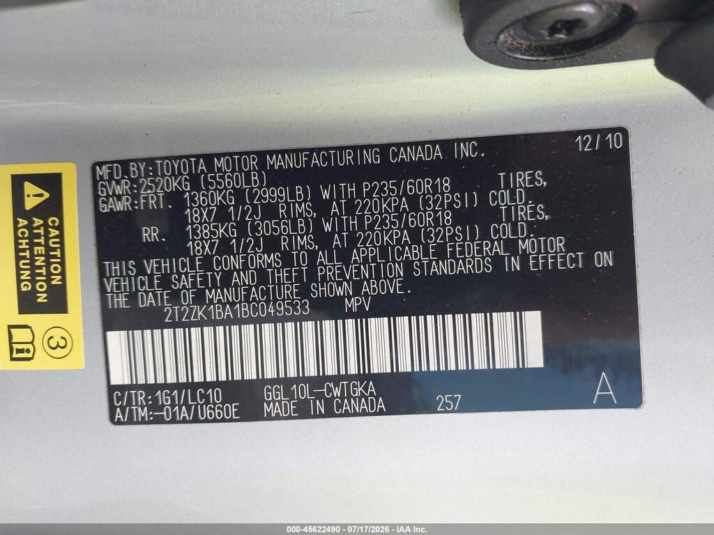 2T2ZK1BA1BC049533 2011 LEXUS RX 350 photo no. 9