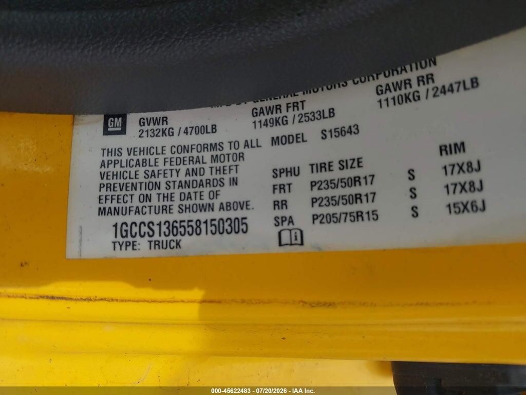 1GCCS136558150305 2005 CHEVROLET COLORADO photo no. 9