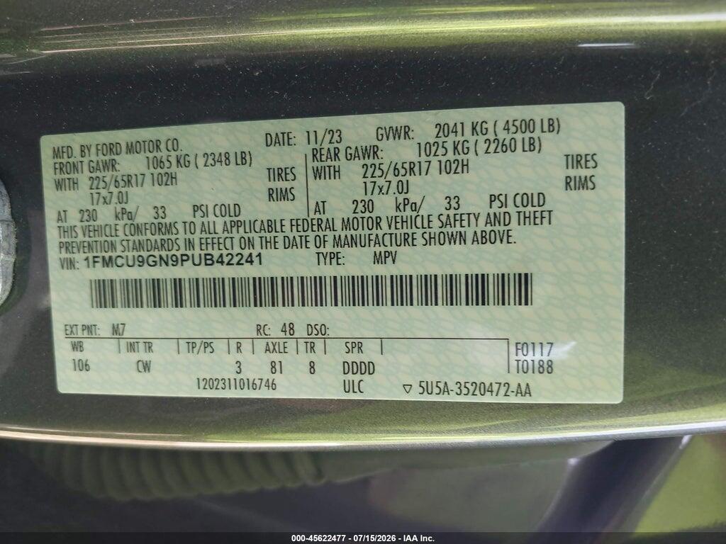 1FMCU9GN9PUB42241 2023 FORD ESCAPE photo no. 9