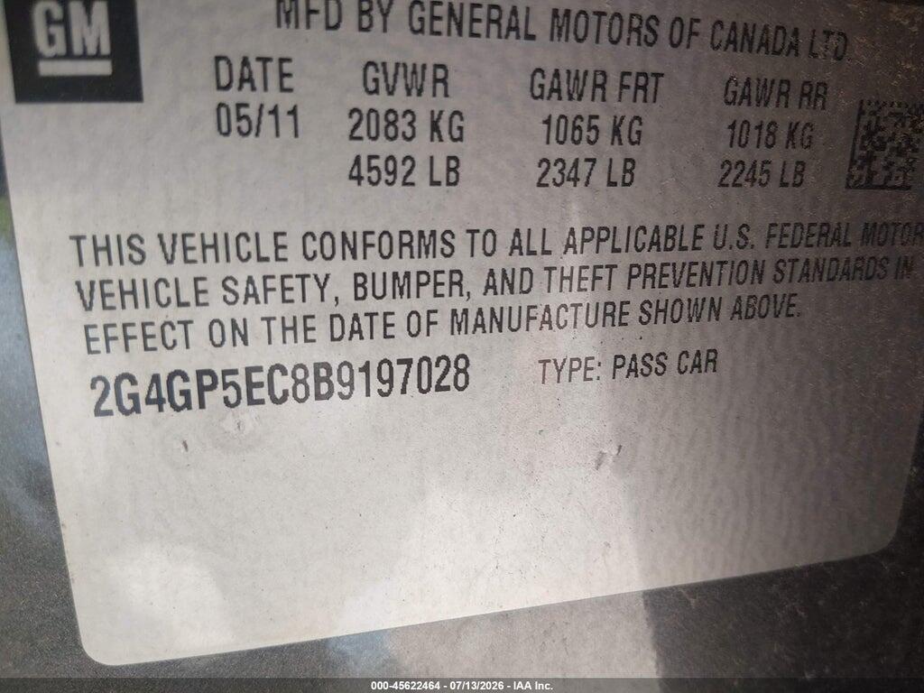 2G4GP5EC8B9197028 2011 BUICK REGAL photo no. 9