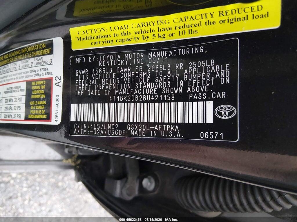 4T1BK3DB2BU421158 2011 TOYOTA AVALON photo no. 9