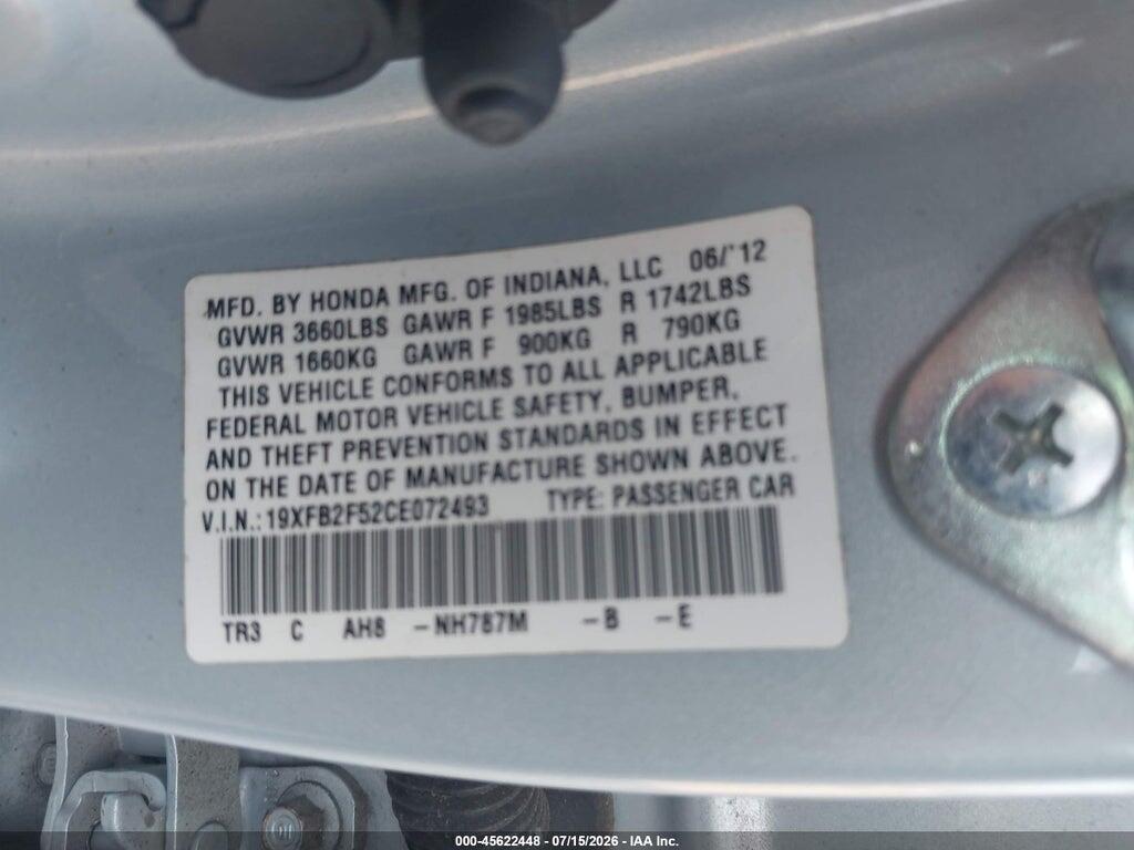 19XFB2F52CE072493 2012 HONDA CIVIC photo no. 9