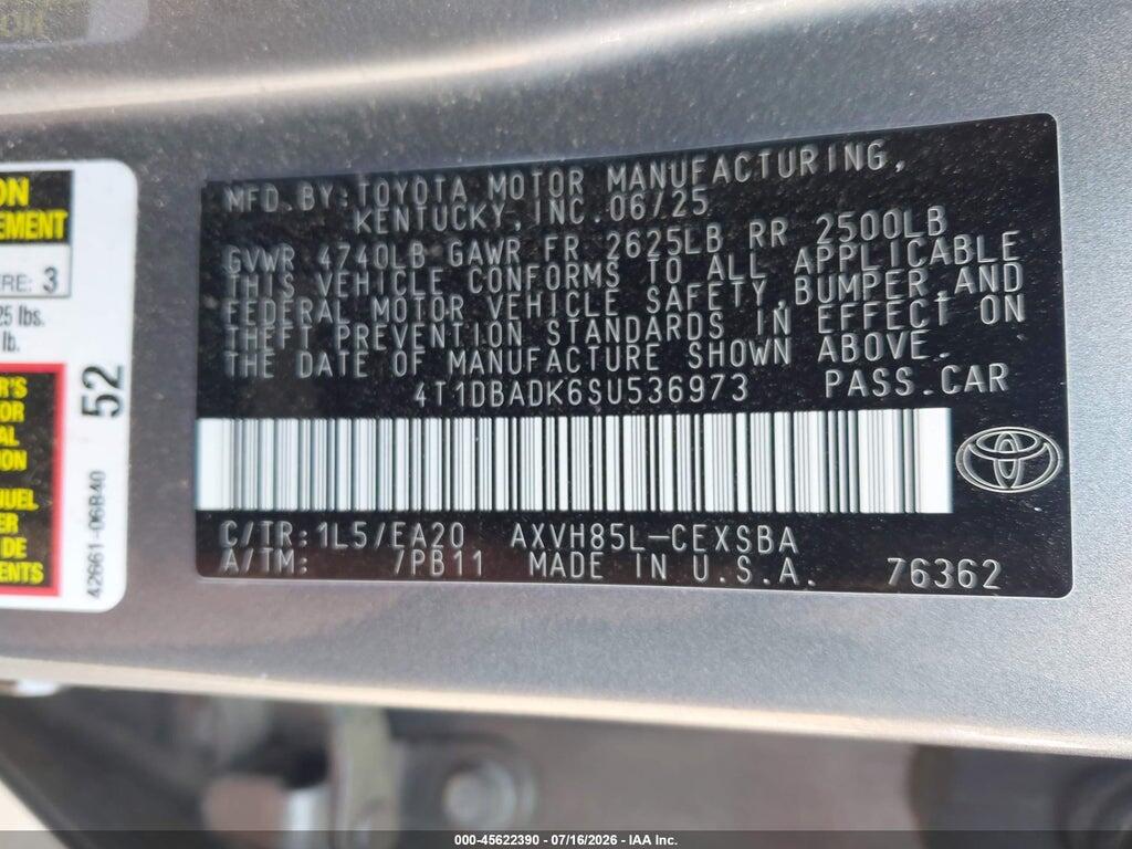4T1DBADK6SU536973 2025 TOYOTA CAMRY photo no. 9