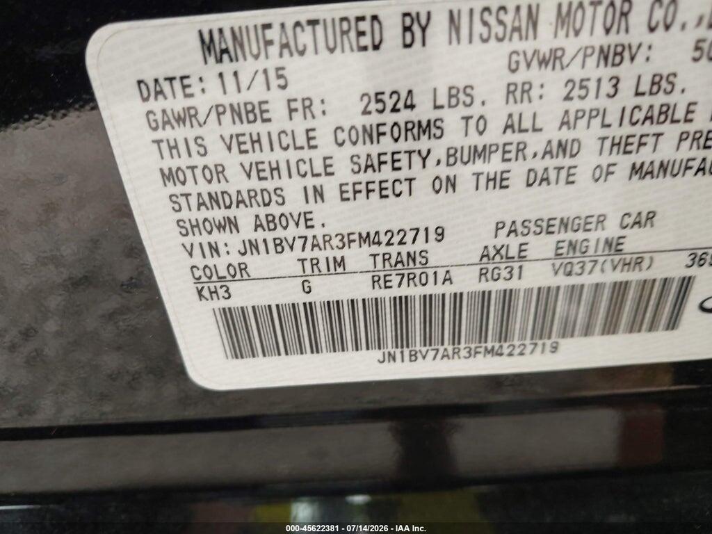 JN1BV7AR3FM422719 2015 INFINITI Q50 photo no. 9