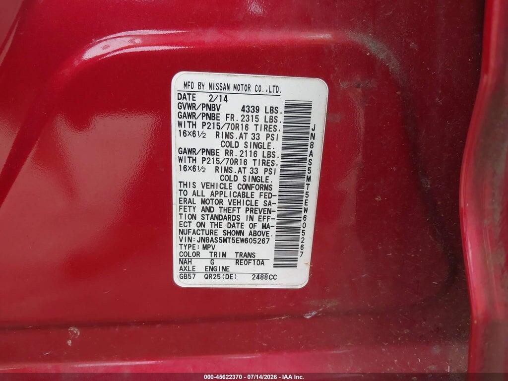 JN8AS5MT5EW605267 2014 NISSAN ROGUE SELECT photo no. 9