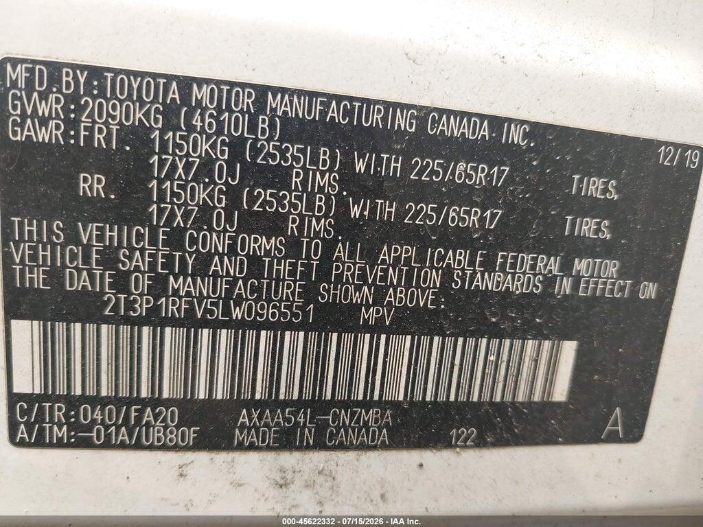 2T3P1RFV5LW096551 2020 TOYOTA RAV4 photo no. 9
