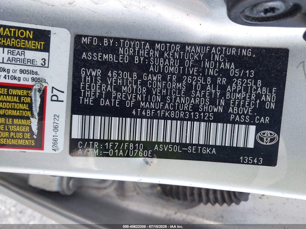 4T4BF1FK8DR313125 2013 TOYOTA CAMRY photo no. 9