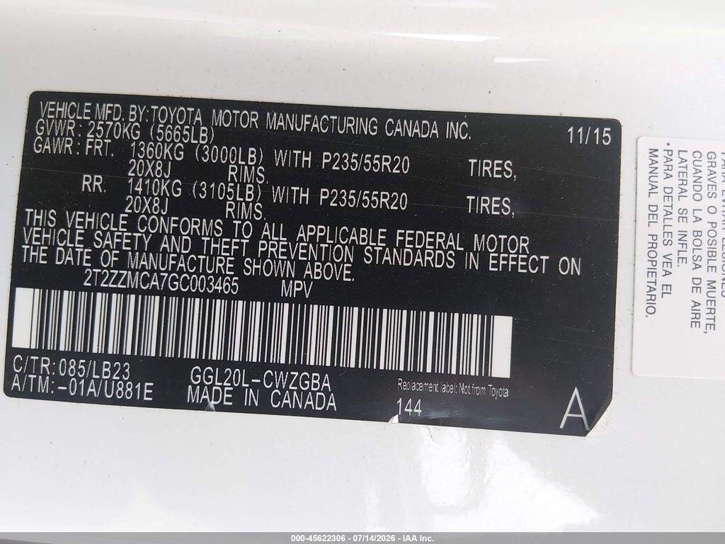 2T2ZZMCA7GC003465 2016 LEXUS RX 350 photo no. 9