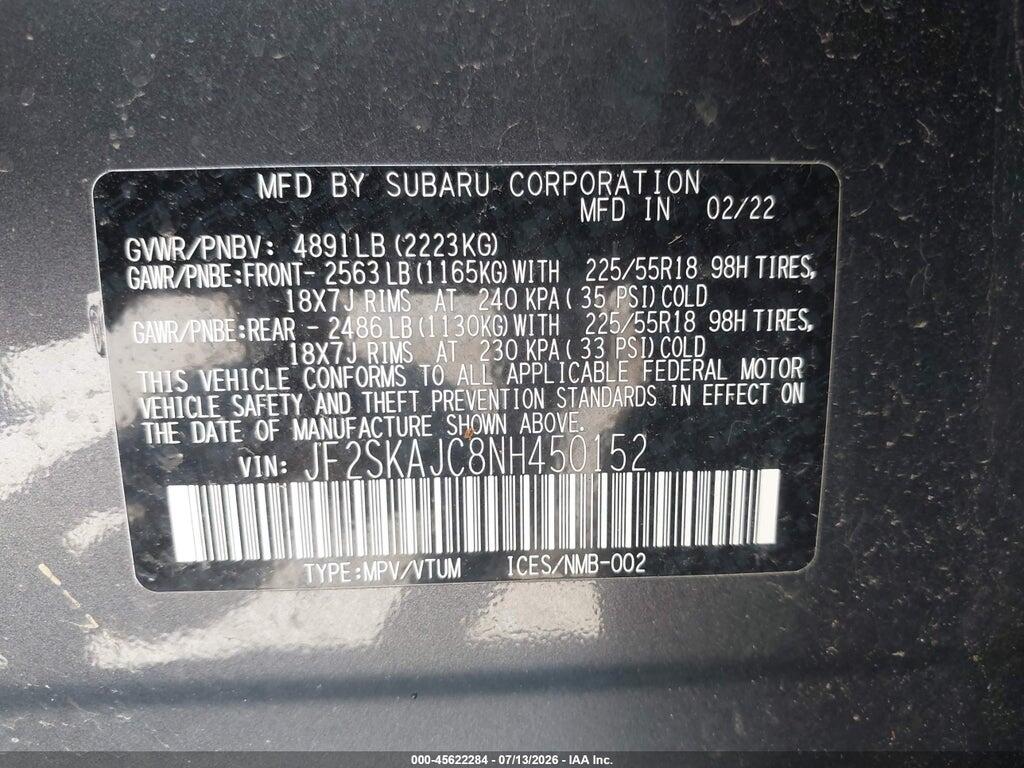 JF2SKAJC8NH450152 2022 SUBARU FORESTER photo no. 9