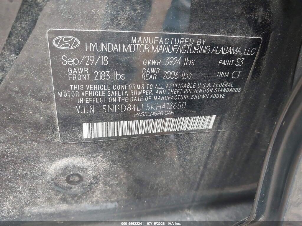 5NPD84LF5KH412650 2019 HYUNDAI ELANTRA photo no. 9