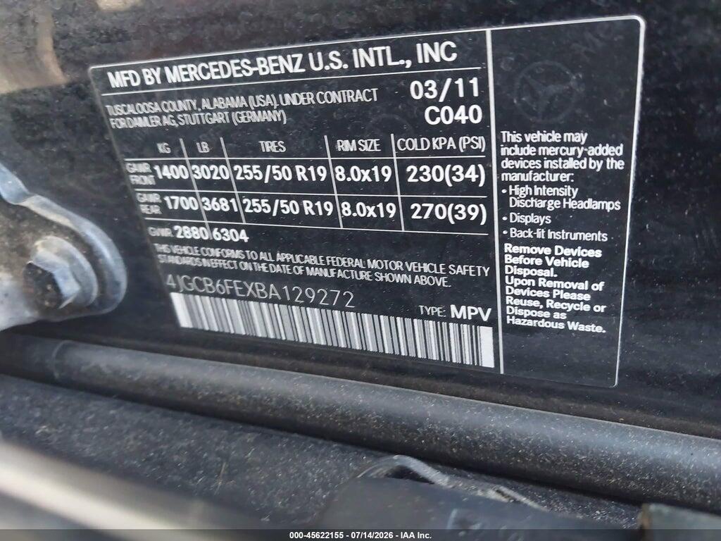 4JGCB6FEXBA129272 2011 MERCEDES-BENZ R 350 photo no. 9