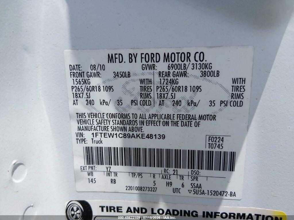1FTEW1C89AKE48139 2010 FORD F-150 photo no. 9