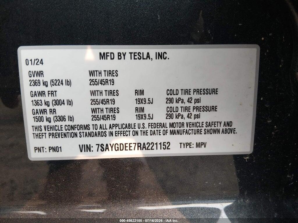 7SAYGDEE7RA221152 2024 TESLA MODEL Y photo no. 9