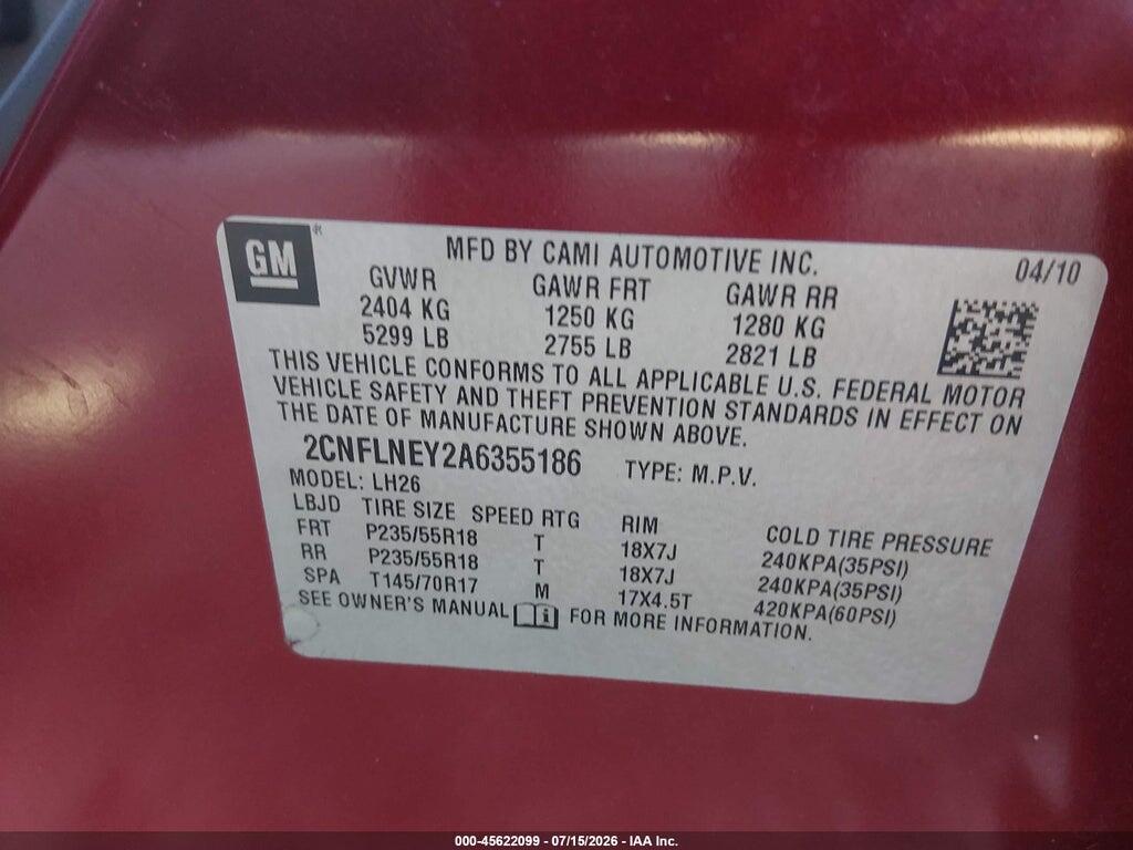 2CNFLNEY2A6355186 2010 CHEVROLET EQUINOX photo no. 9
