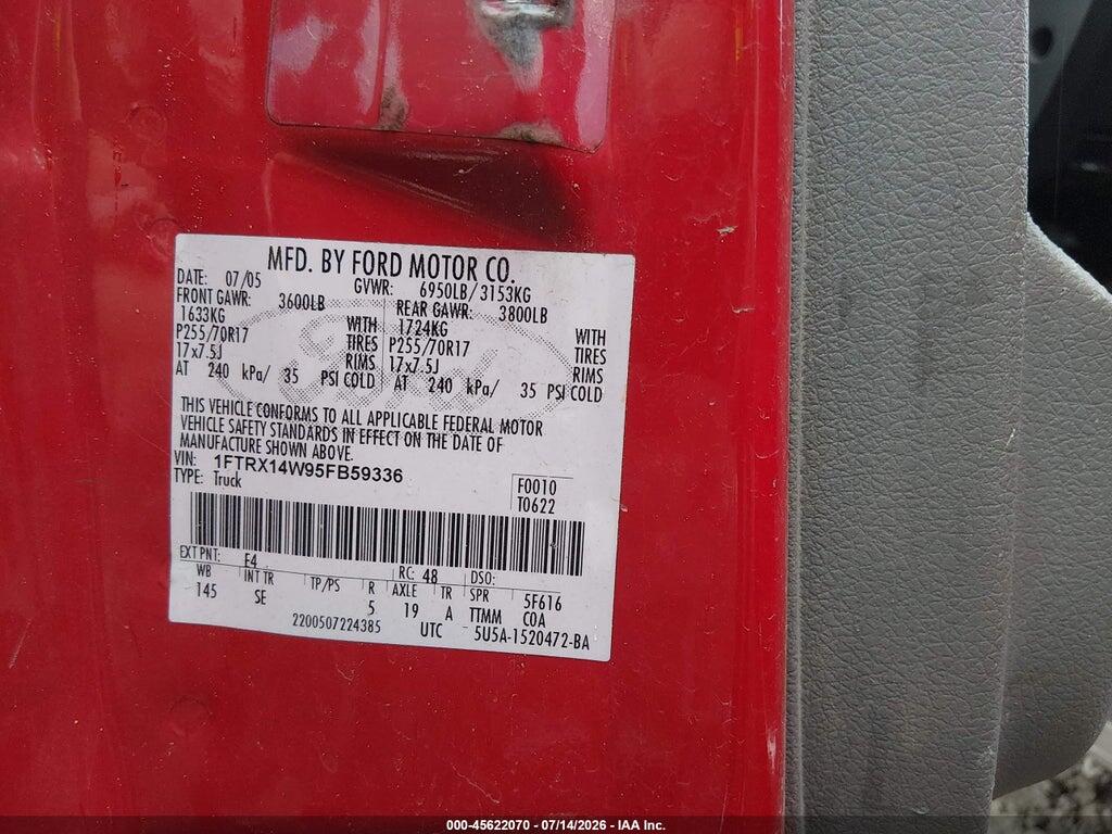 1FTRX14W95FB59336 2005 FORD F-150 photo no. 9