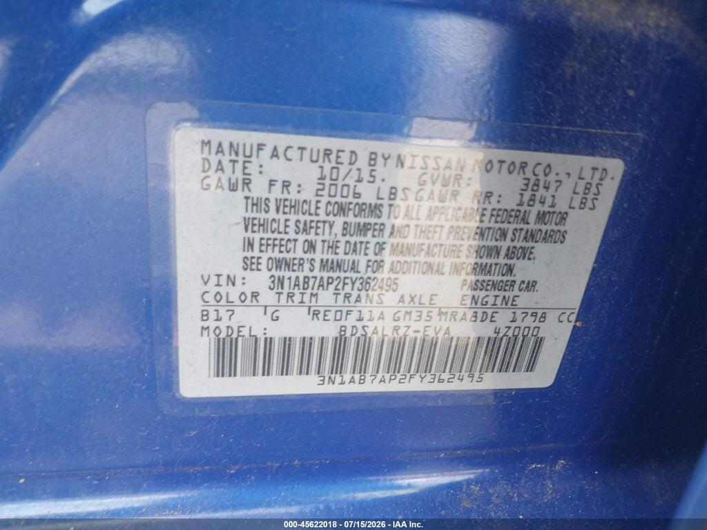 3N1AB7AP2FY362495 2015 NISSAN SENTRA photo no. 9
