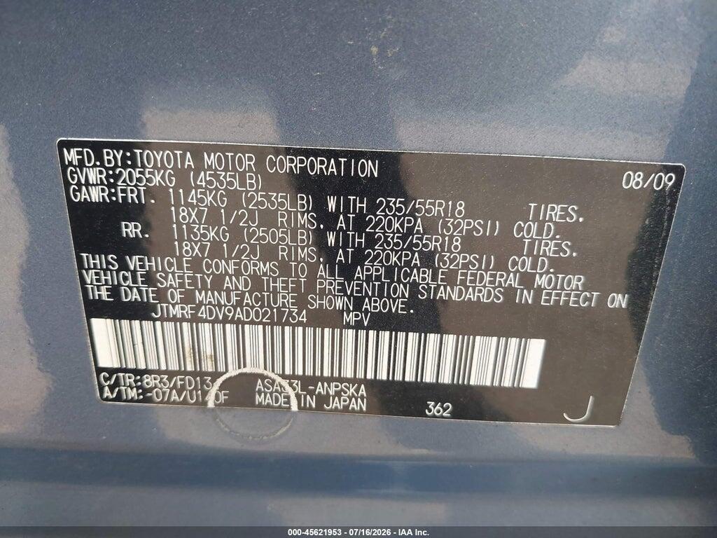 JTMRF4DV9AD021734 2010 TOYOTA RAV4 photo no. 9