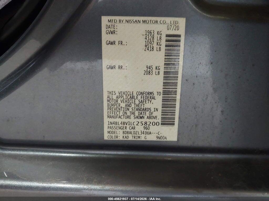 1N4BL4BV1LC258200 2020 NISSAN ALTIMA photo no. 9