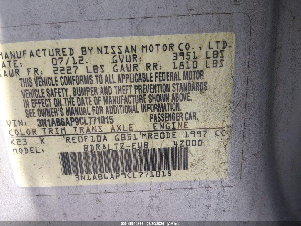 3N1AB6AP9CL771015 2012 NISSAN SENTRA photo no. 9