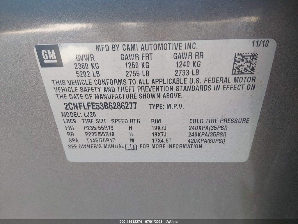 2CNFLFE53B6286277 2011 CHEVROLET EQUINOX photo no. 9