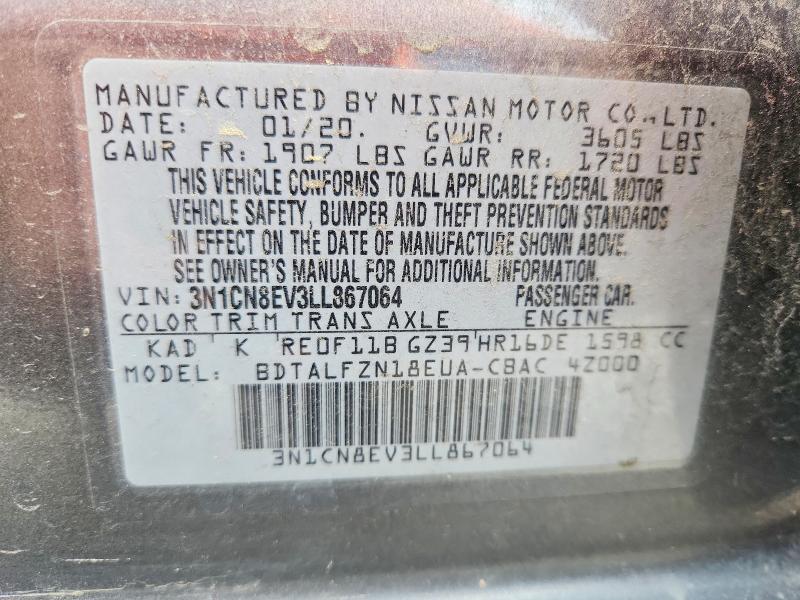 3N1CN8EV3LL867064 2020 NISSAN VERSA photo no. 12