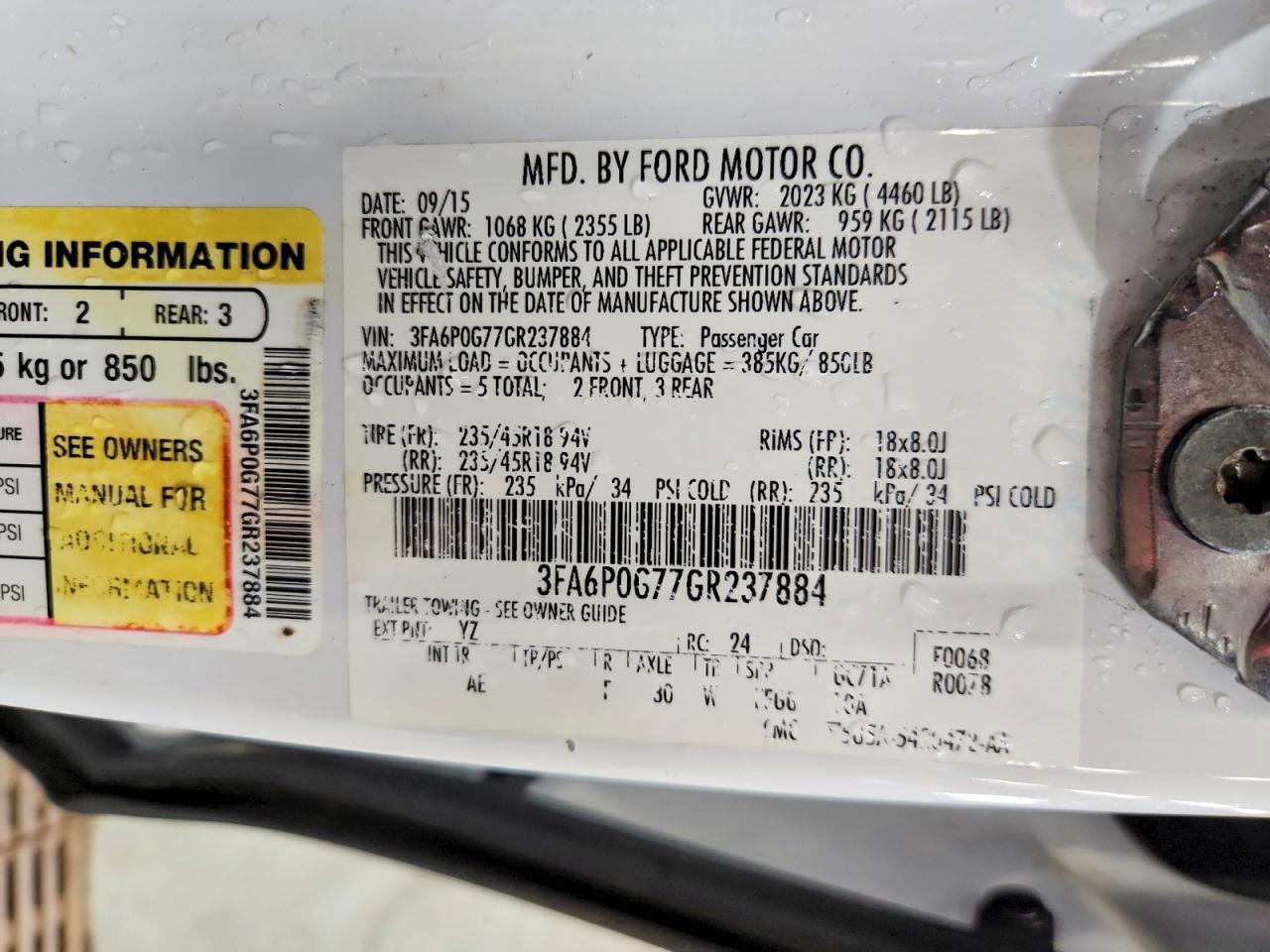 3FA6P0G77GR237884 2016 FORD FUSION photo no. 12