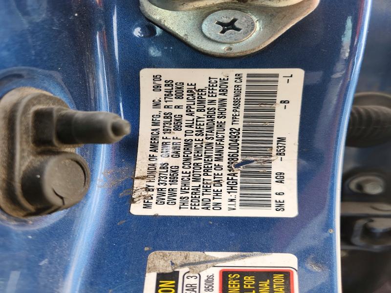 1HGFA16886L004932 2006 HONDA CIVIC photo no. 12