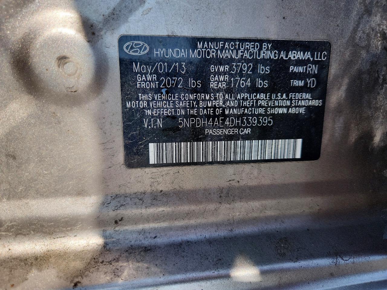 5NPDH4AE4DH339395 2013 HYUNDAI ELANTRA photo no. 12