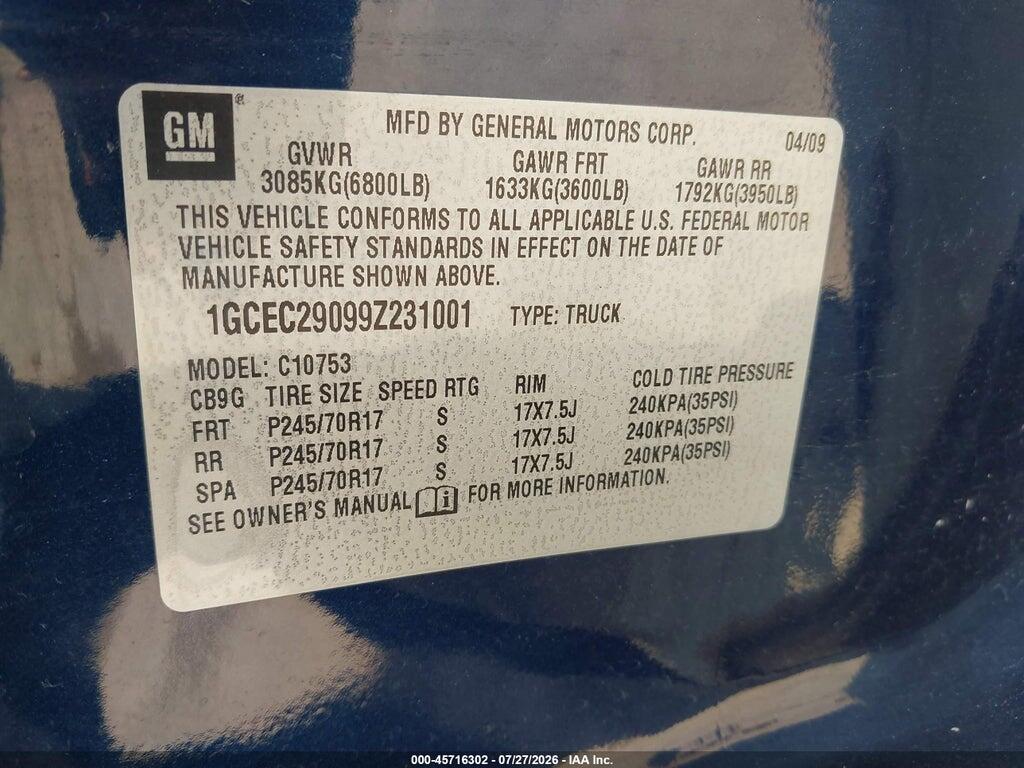 1GCEC29099Z231001 2009 CHEVROLET SILVERADO 1500 photo no. 9