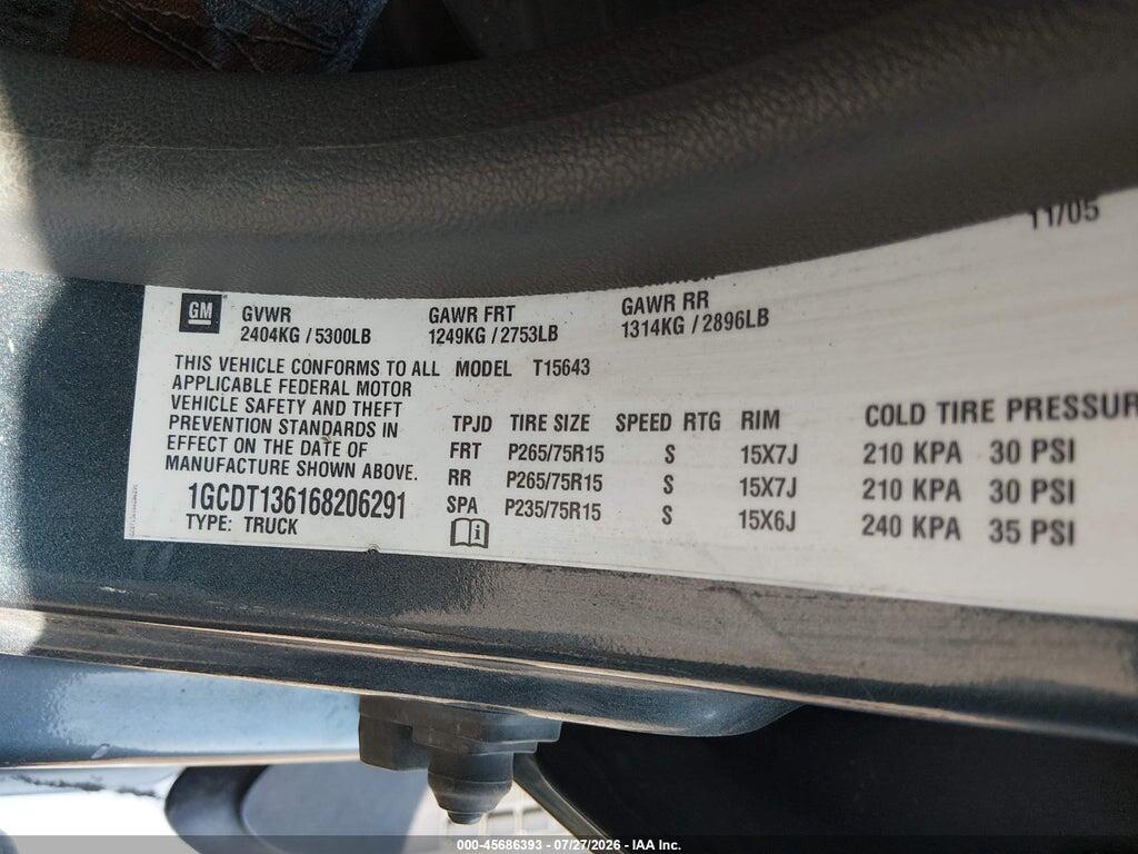 1GCDT136168206291 2006 CHEVROLET COLORADO photo no. 9
