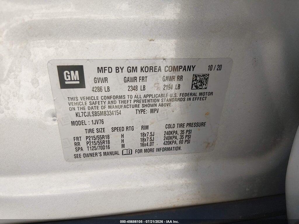 KL7CJLSB5MB334154 2021 CHEVROLET TRAX photo no. 9