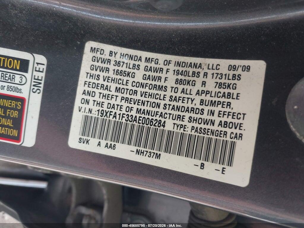 19XFA1F33AE006284 2010 HONDA CIVIC photo no. 9