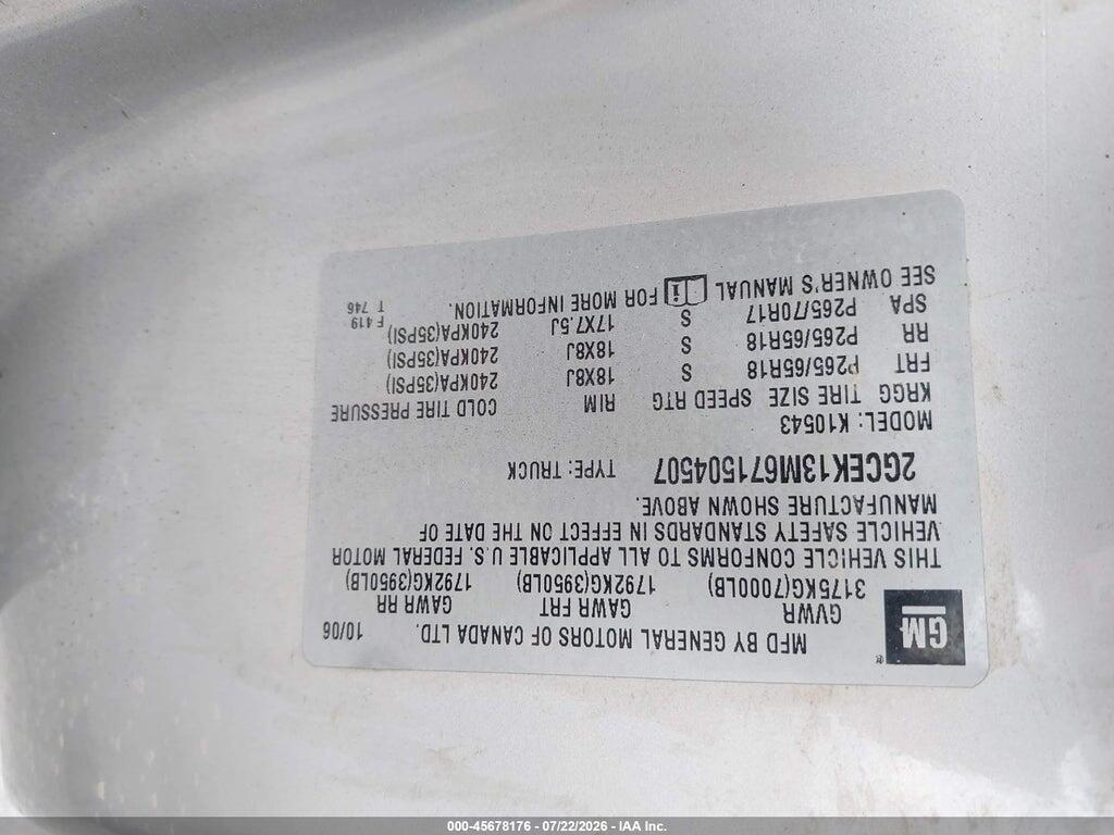 2GCEK13M671504507 2007 CHEVROLET SILVERADO 1500 photo no. 9