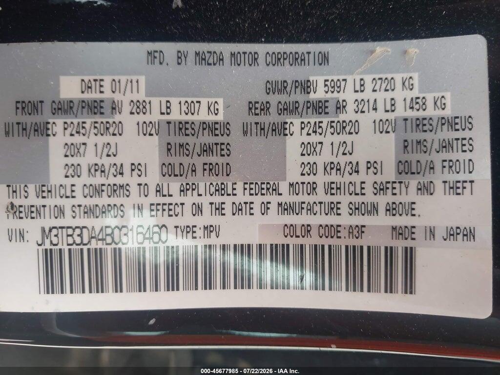 JM3TB3DA4B0316460 2011 MAZDA CX-9 photo no. 9