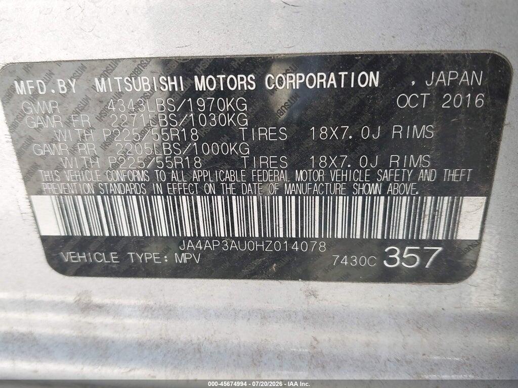 JA4AP3AU0HZ014078 2017 MITSUBISHI OUTLANDER SPORT photo no. 9