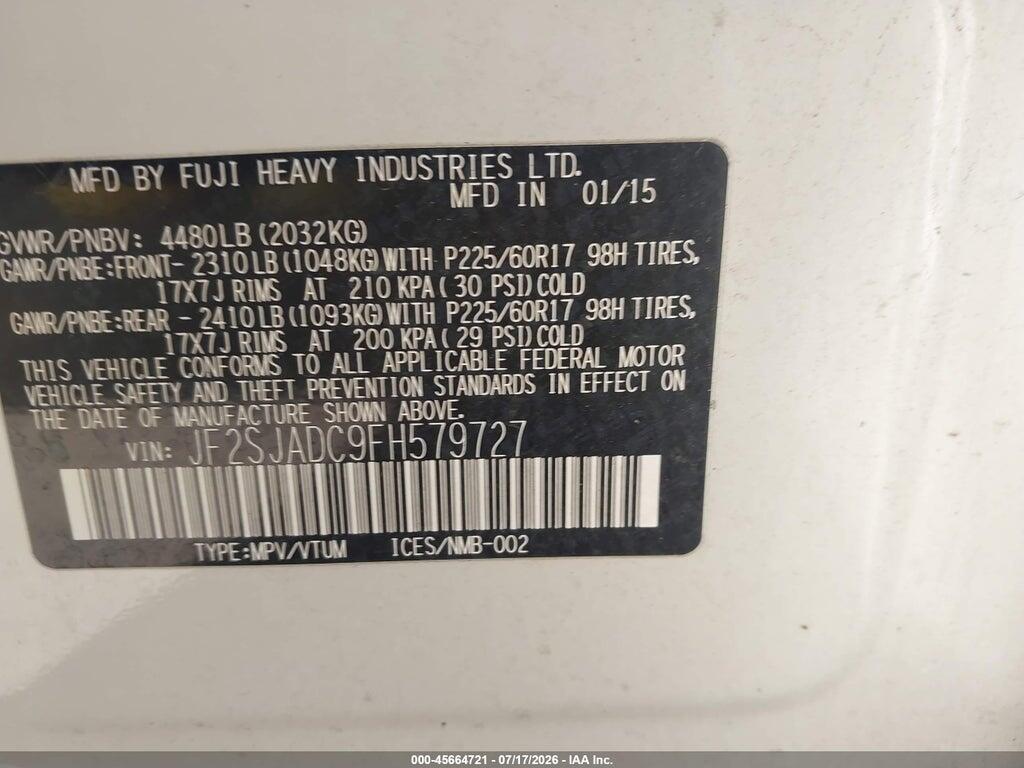 JF2SJADC9FH579727 2015 SUBARU FORESTER photo no. 9