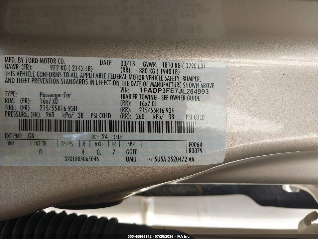 1FADP3FE7JL284993 2018 FORD FOCUS photo no. 9