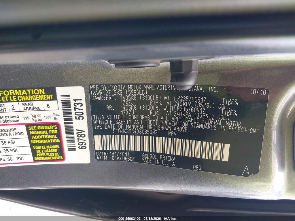 5TDKK3DC4BS085093 2011 TOYOTA SIENNA photo no. 9